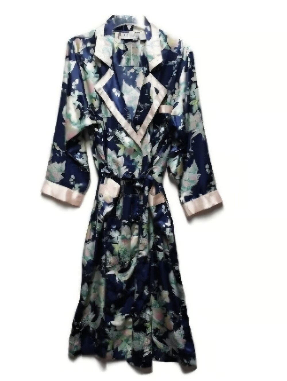 Sarah Spencer Women's M Robe Floral Belted Blue Pink Cottagecore Satin Vintage